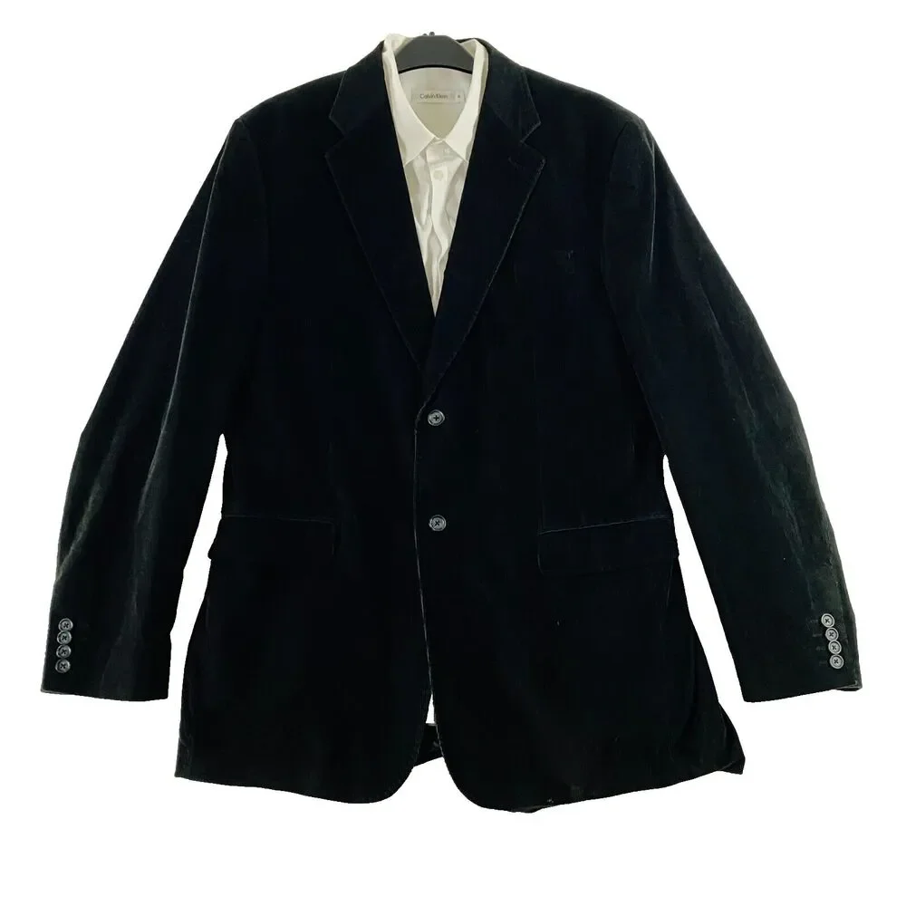 Mens Corduroy Sport Coat Sz 44L Black Cotton Blend 2 Button Blazer Jacket Turkey